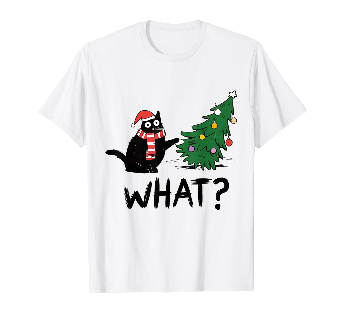 Funny Black Cat What? Lights Christmas Tree Funny Cat Lovers T-Shirt