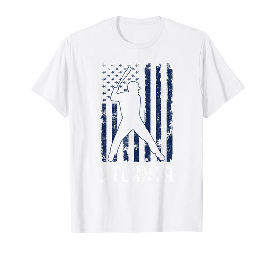 Atlanta American Flag Baseball Weathered T-Shirt