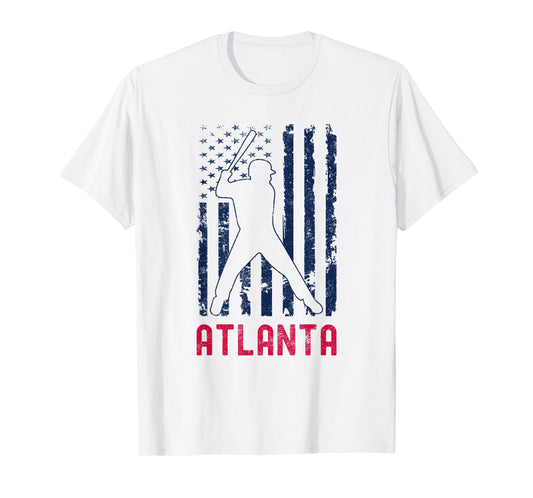 Atlanta American Flag Baseball Weathered Women Kids Men T-Shirt