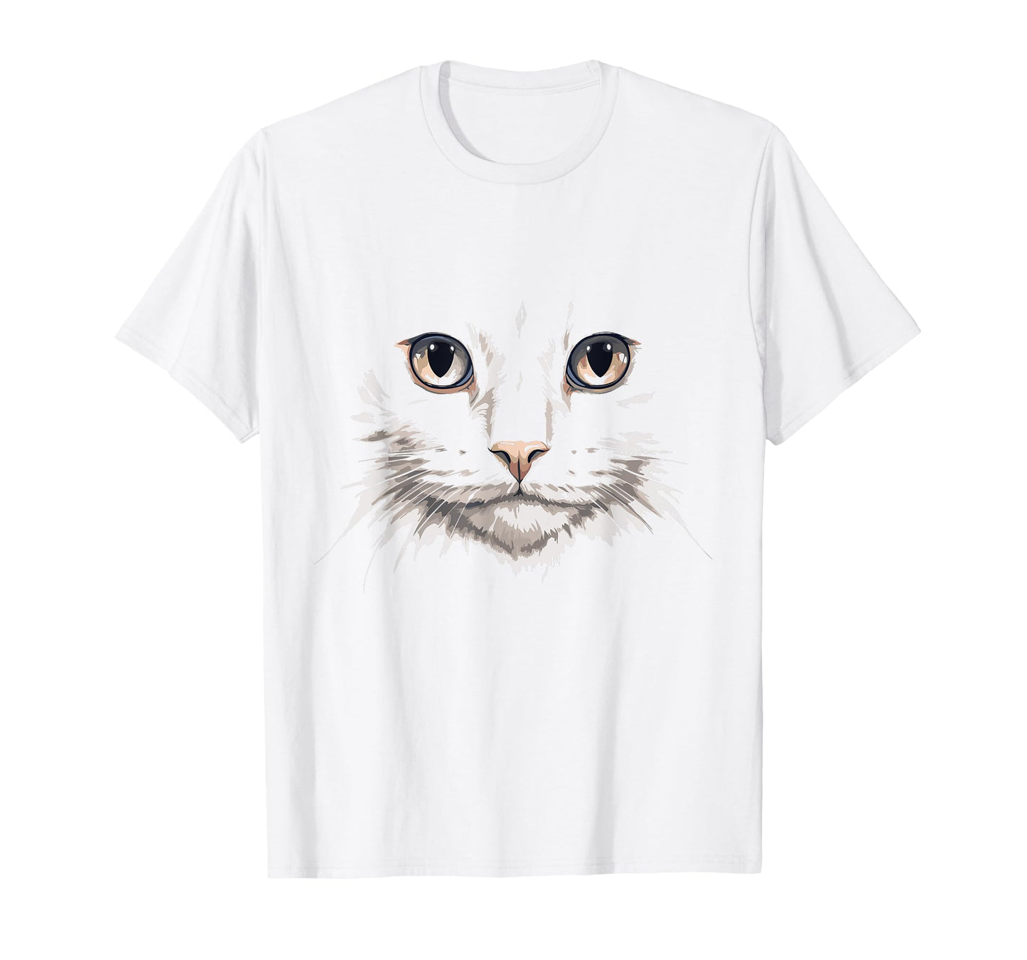 Realistic White Cat Face Cat Lover Graphic T-Shirt