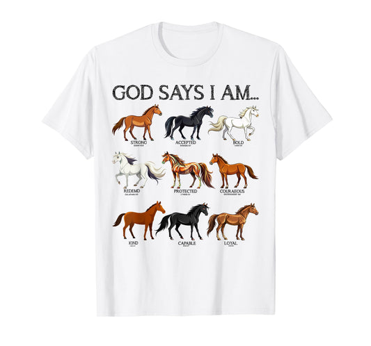 Horses God Says I Am Cute Christian Girl Teen Bible Verse T-Shirt
