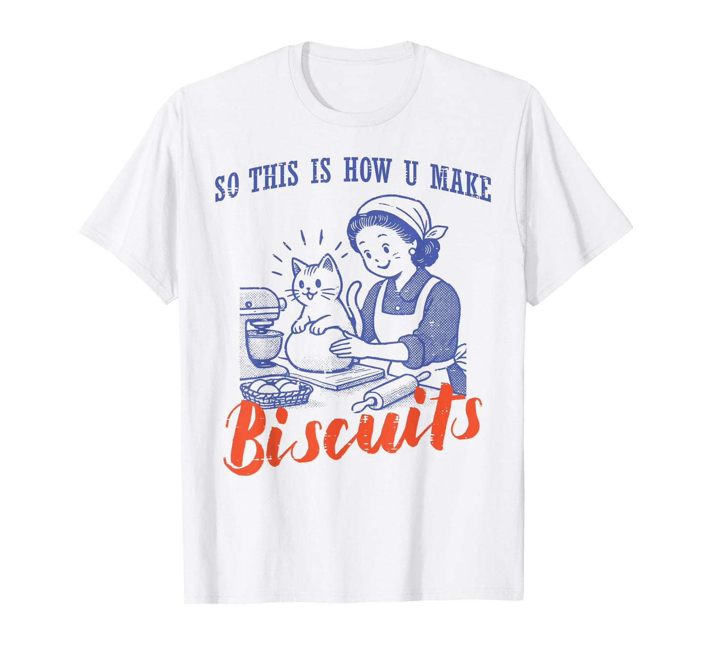 Cat This is How You Make Biscuits Vintage Women Girls Kids T-Shirt