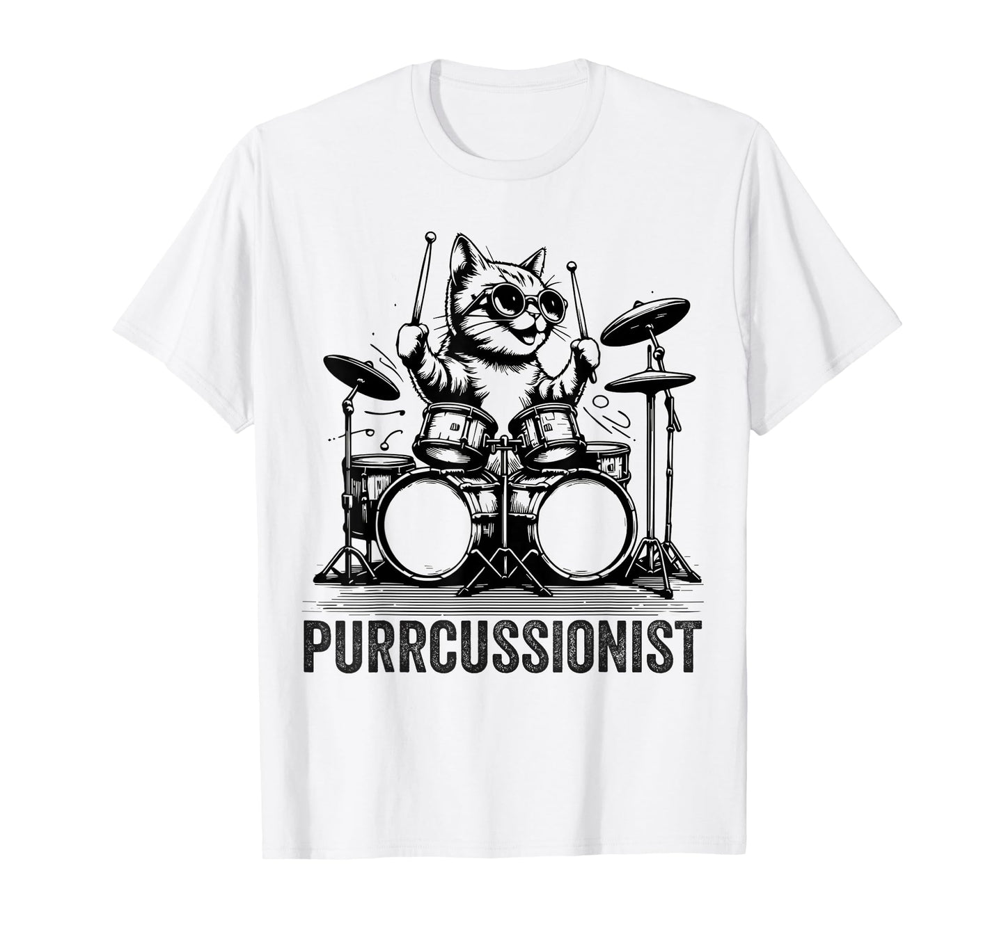 Kitten Rock Playing Drums Retro Drummer Cat Purrcussionist T-Shirt