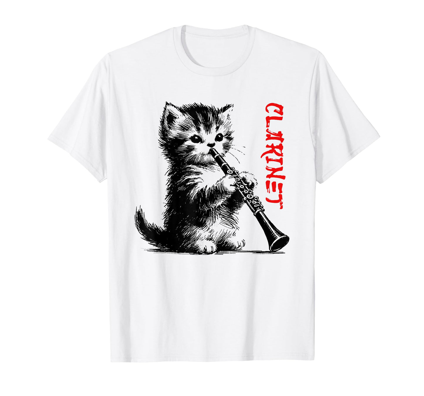 Cat Playing Clarinet - Vintage Cute Kitten Lover T-Shirt