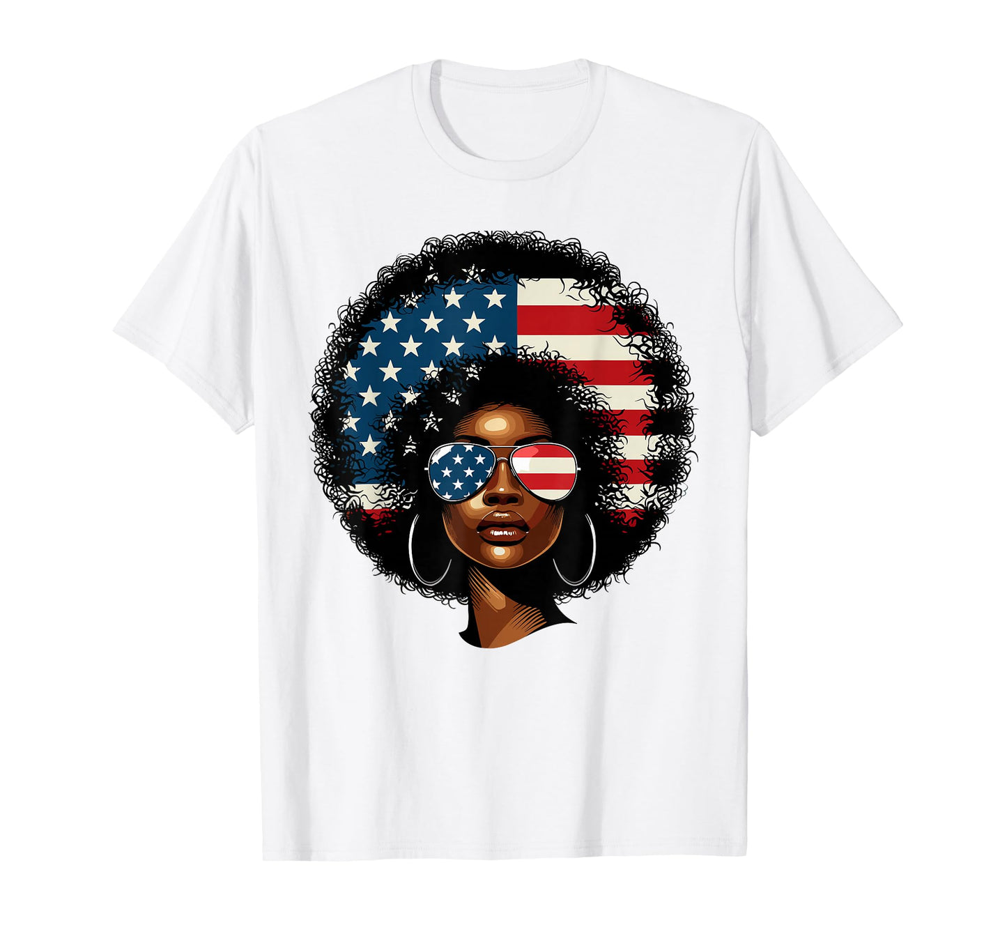 Black Girl US Flag Melanin Afro 4th of July African American T-Shirt