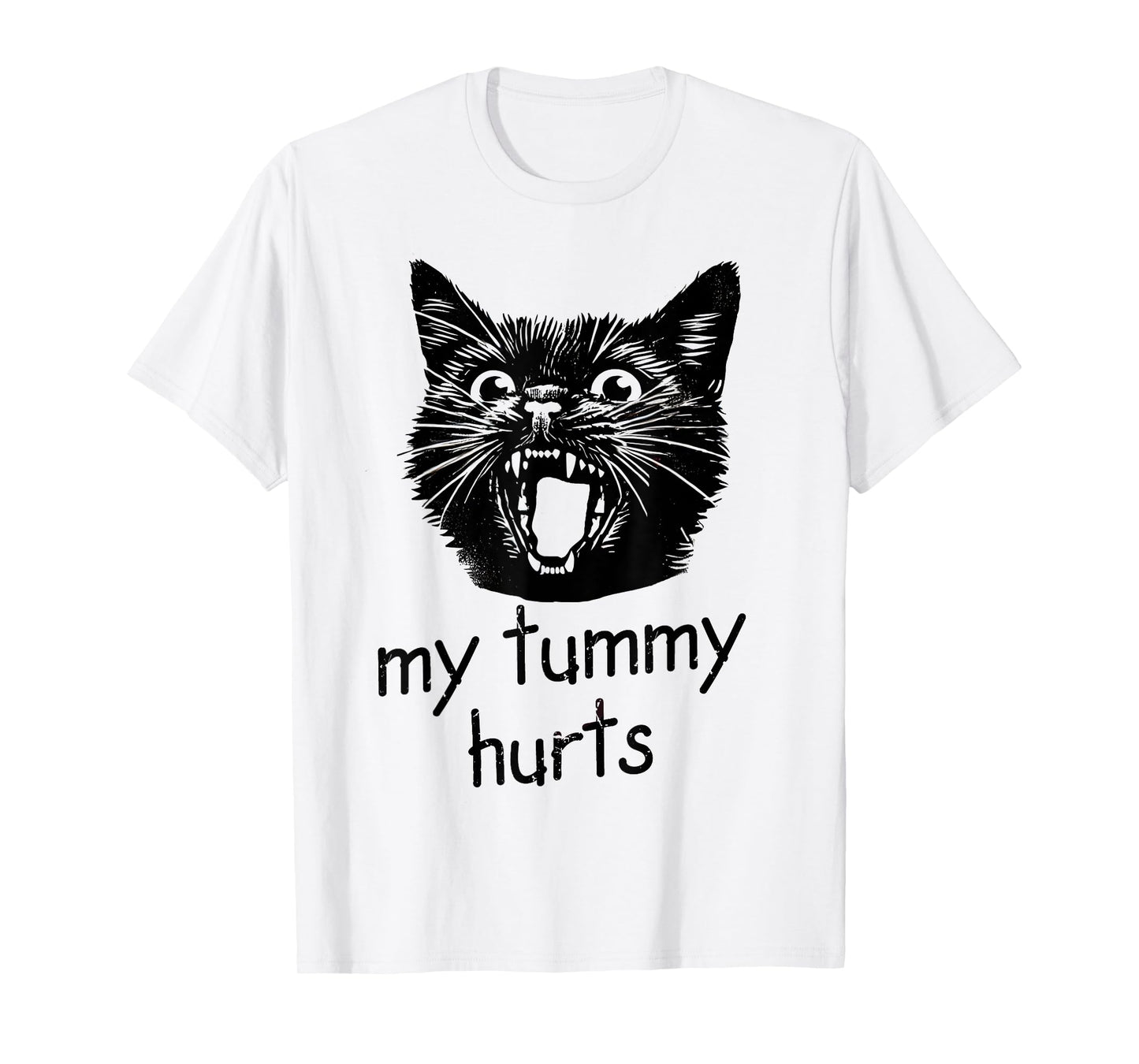 My Tummy Hurts Funny Black Cat Meme Stomach Ache IBS-C Joke T-Shirt for Men Women
