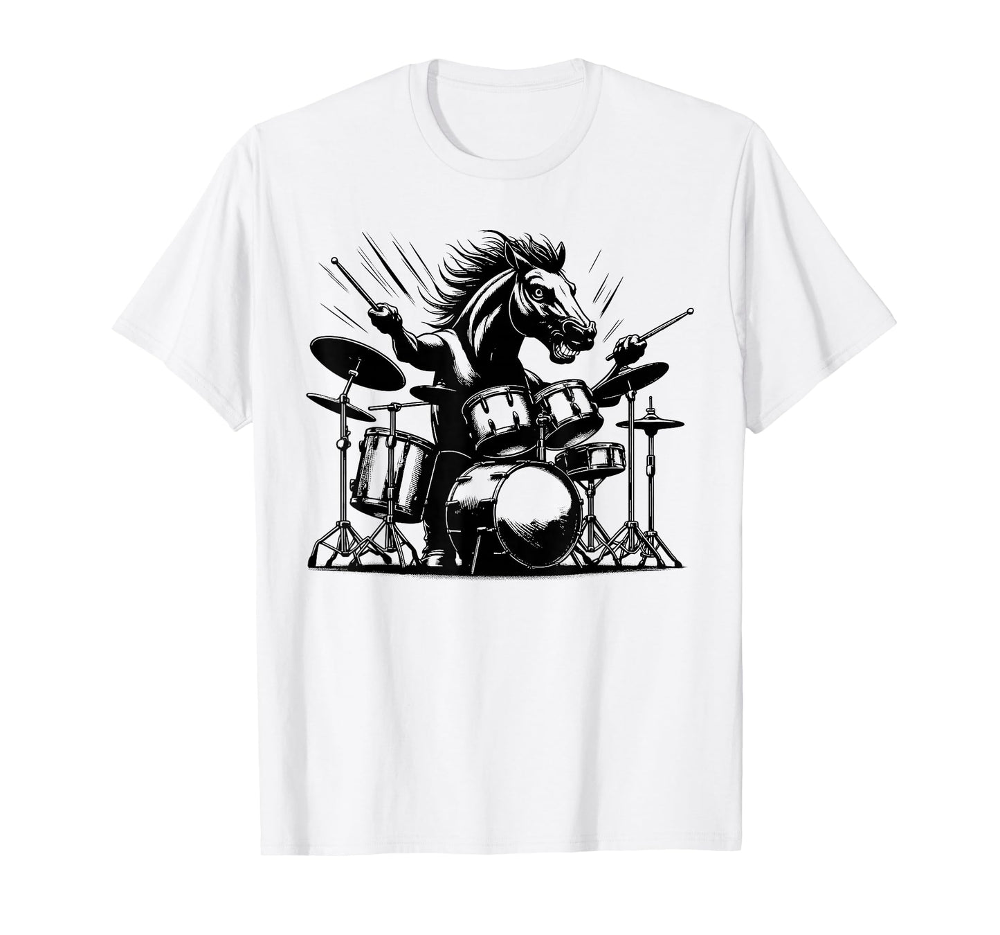 Drumming Horse Drummer Drums Music Rock Band T-Shirt