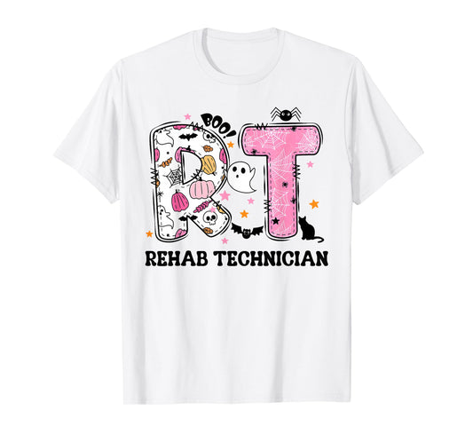 Cute Rehab Tech RT Nurse Staff Spooky Retro Halloween T-Shirt
