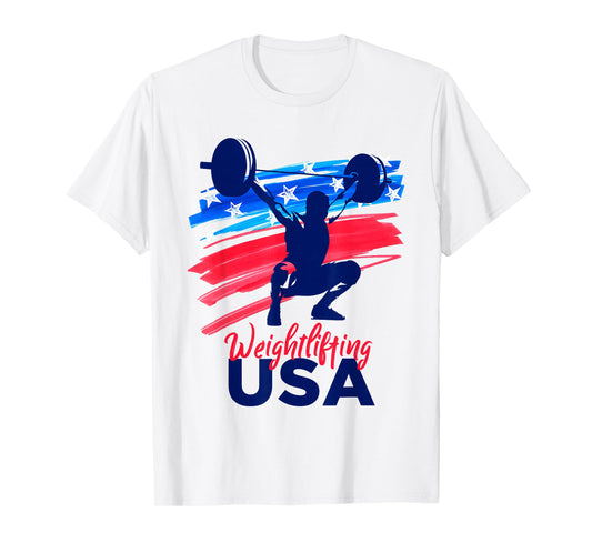 Weightlifting Support Team Flag USA Weights American T-Shirt