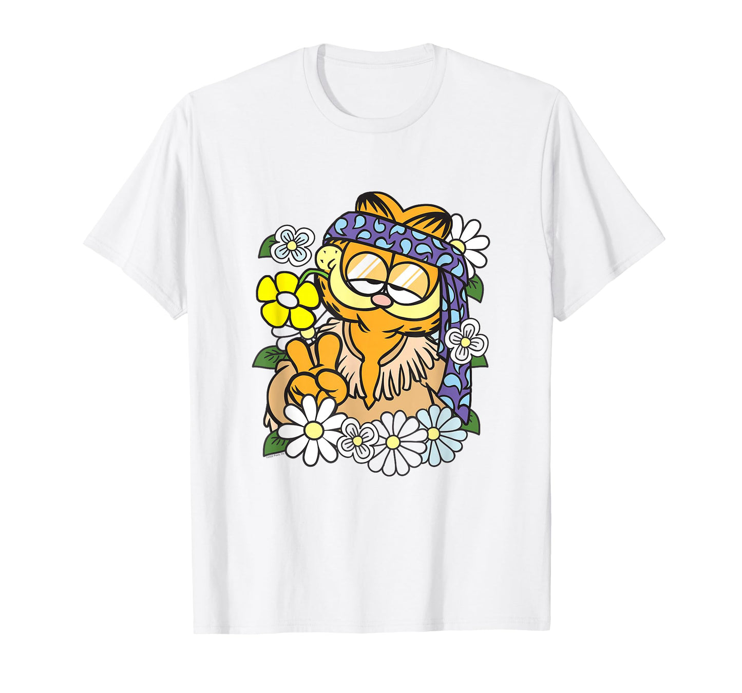 Garfield Hippie with Flowers Retro Cat Cartoon T-Shirt