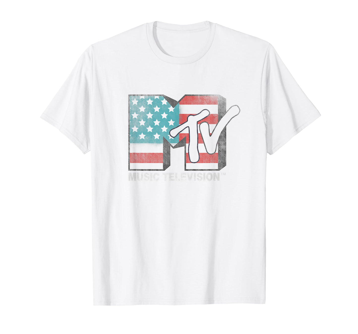 MTV Distressed Vintage 4th of July American Flag Vibes Logo T-Shirt