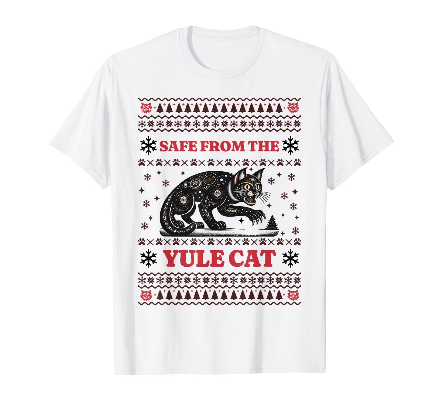 Safe From The Yule Cat Ugly Christmas T-Shirt