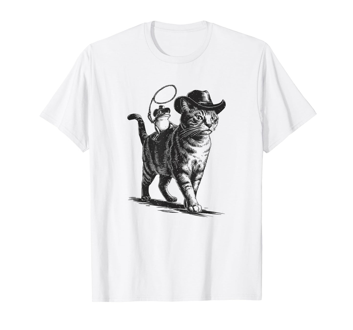 Cowboy Cat and Frog Retro Western Theme 90s Tattoo T-Shirt