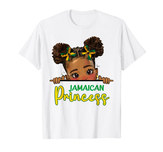 Jamaican Princess Messy Bun Girl Kids Toddlers Jamaica Flag T-Shirt