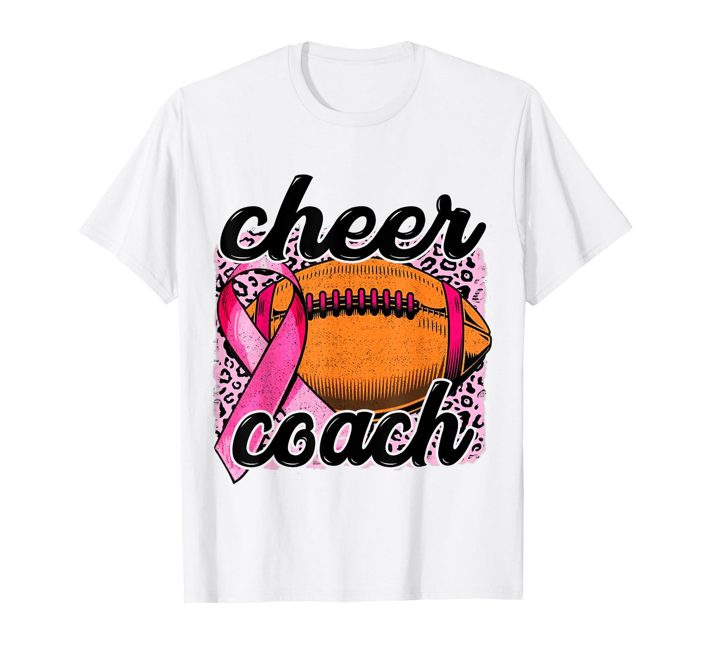 Cheer Coach Breast Cancer Football Pink Ribbon Awareness T-Shirt