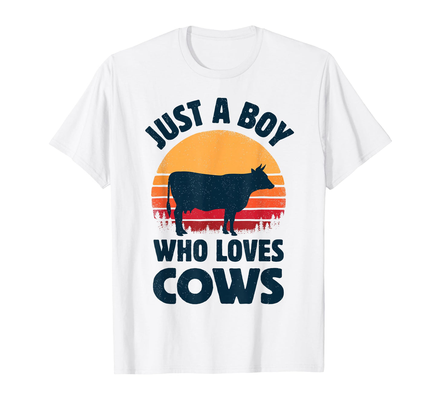 Cow Just A Boy Who Loves Retro Farm Animal Farmer Sunset T-Shirt