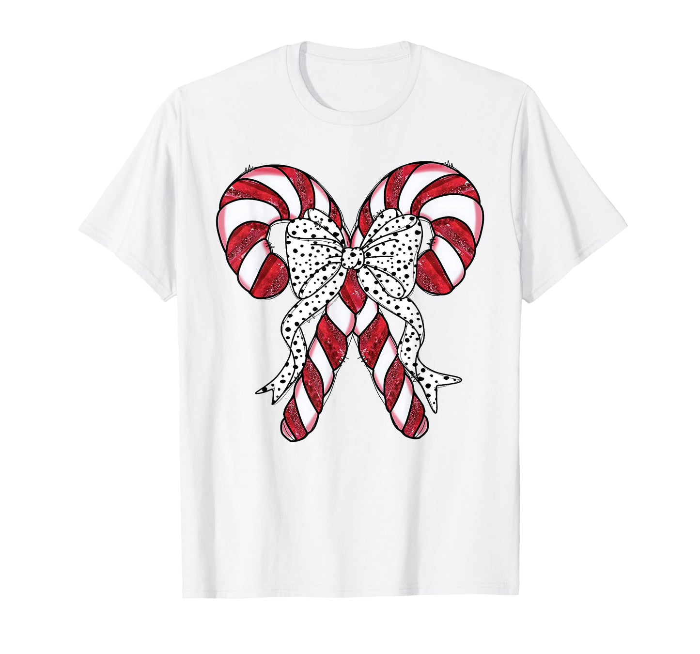 Retro Coquette Bow Candy Cane Christmas Season Women Girl T-Shirt