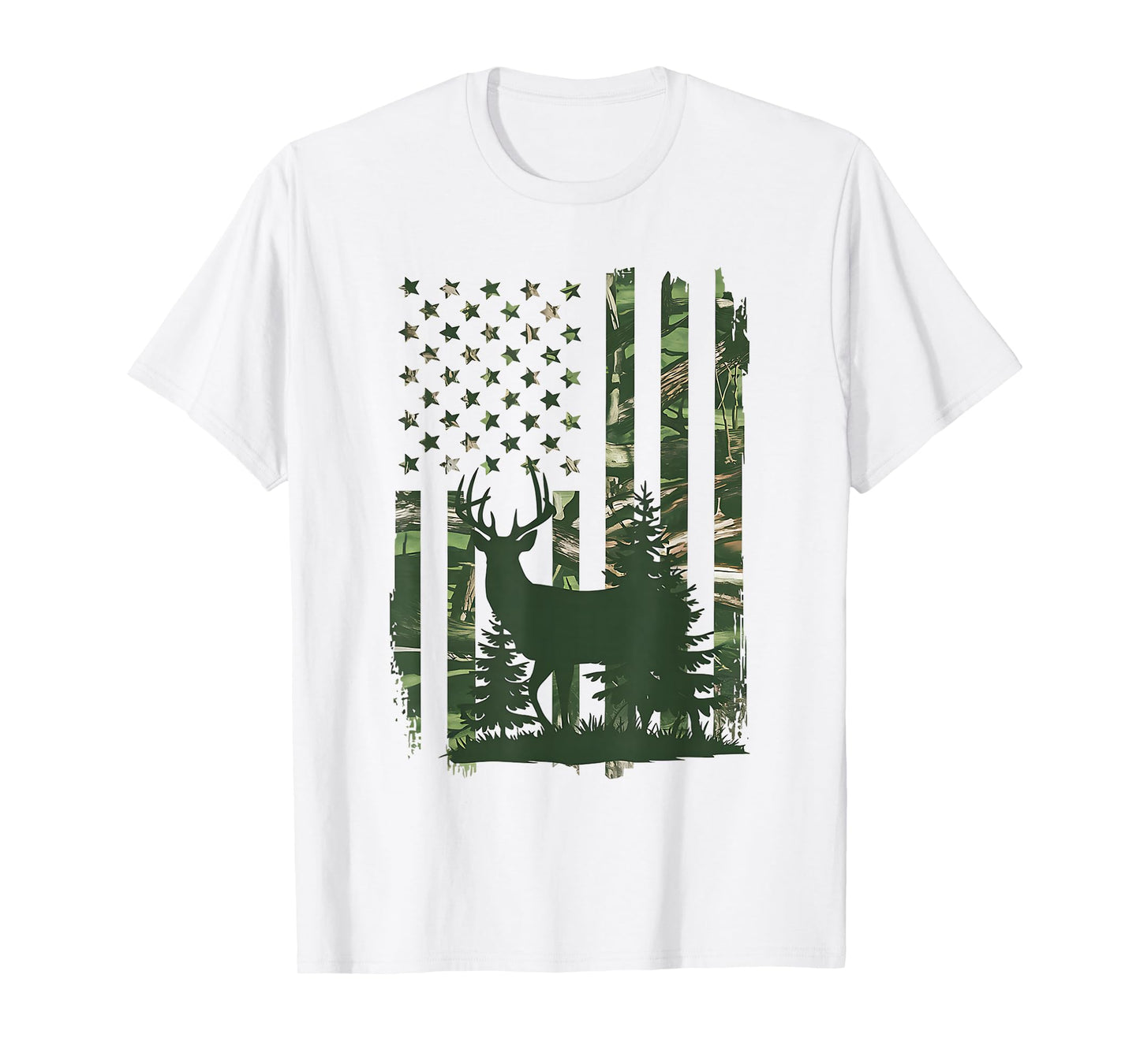 Camo Deer Hunting American Flag Whitetail Hunter USA Graphic T-Shirt