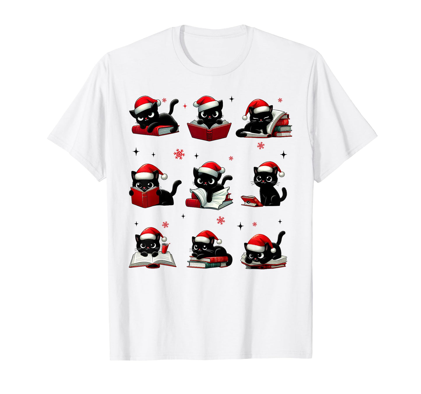 Funny Cat Reading Books Lover Christmas Cat Lover Xmas T-Shirt