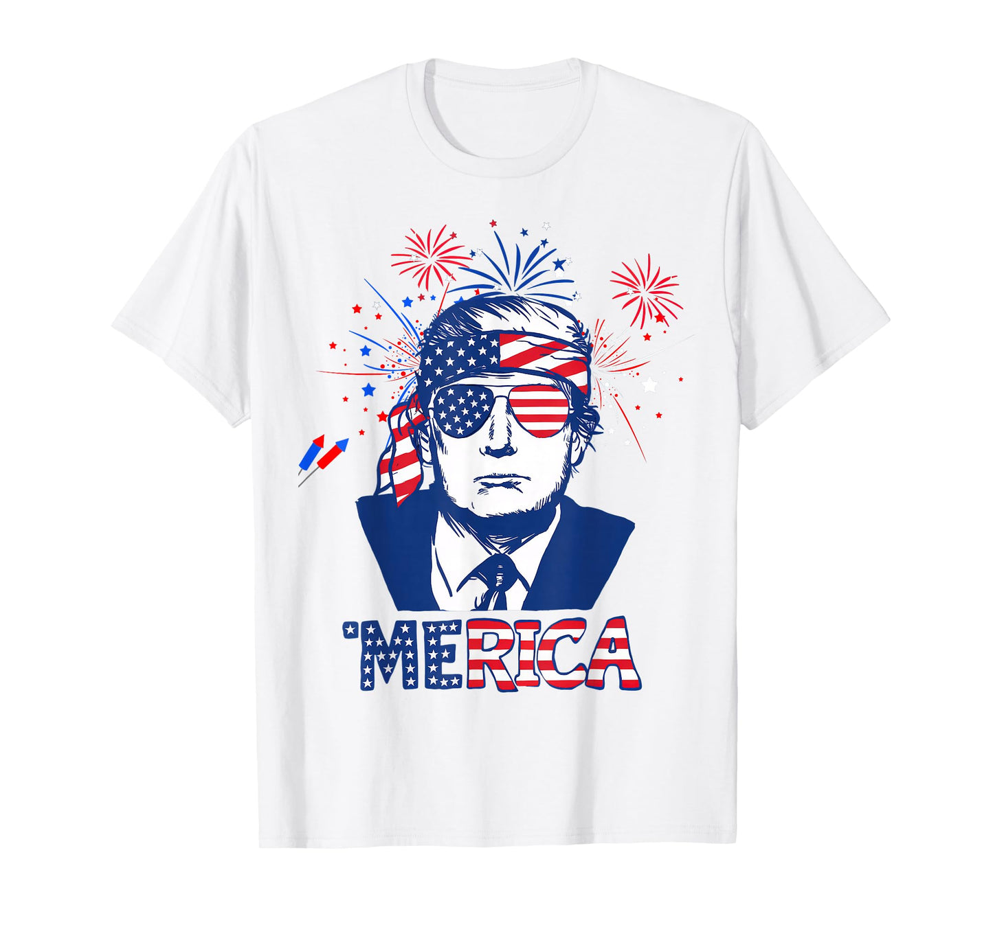 'MERICA TRUMP Happy 4th Of July Trump American Flag T-Shirt