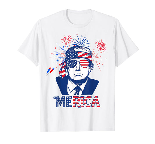 'MERICA TRUMP Happy 4th Of July Trump American Flag T-Shirt