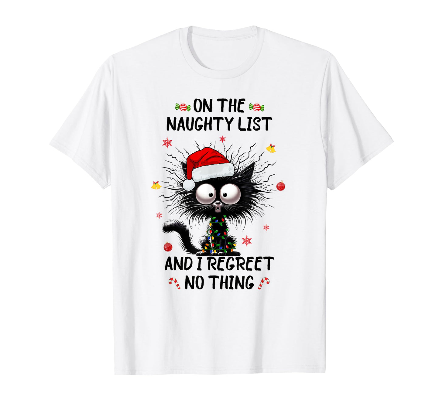 Christmas in July Funny Black Cat Santa on the Naughty Kids T-Shirt