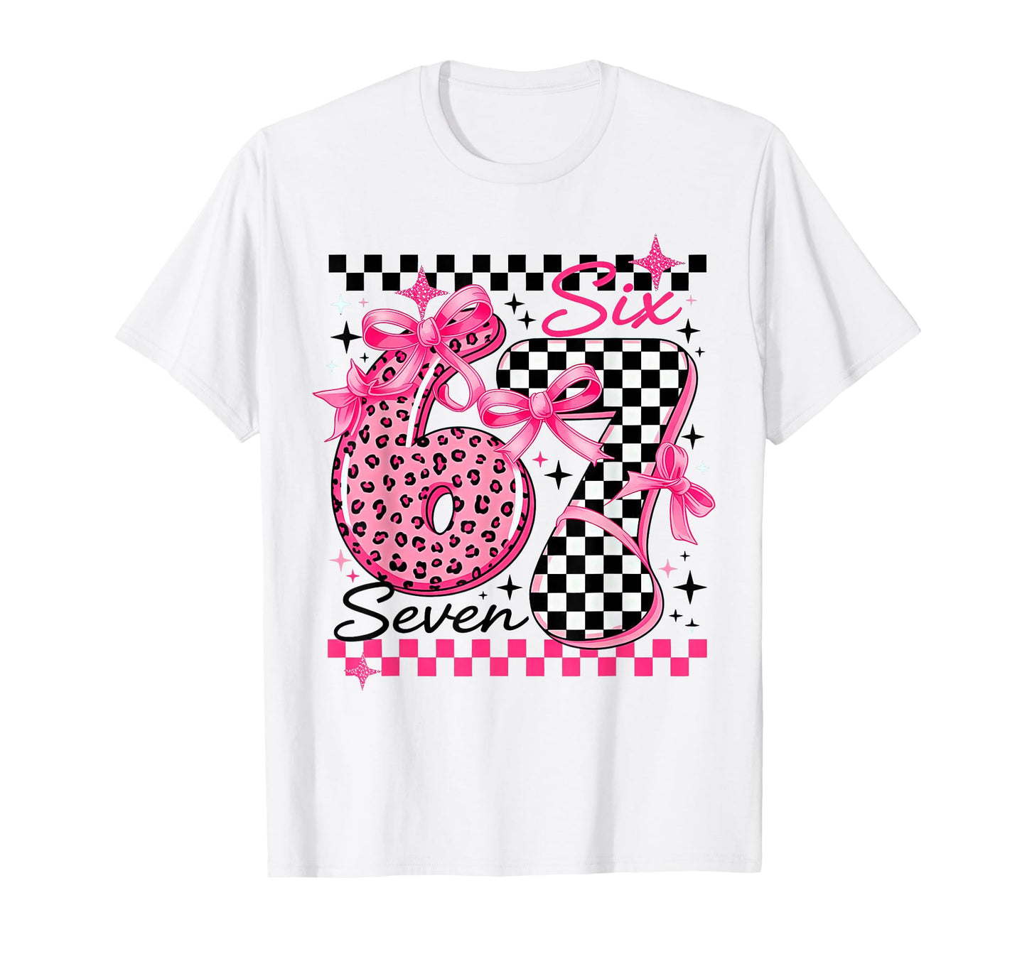 67 Leopard Checkered Six Seven Meme 6-7 Teachers T-Shirt