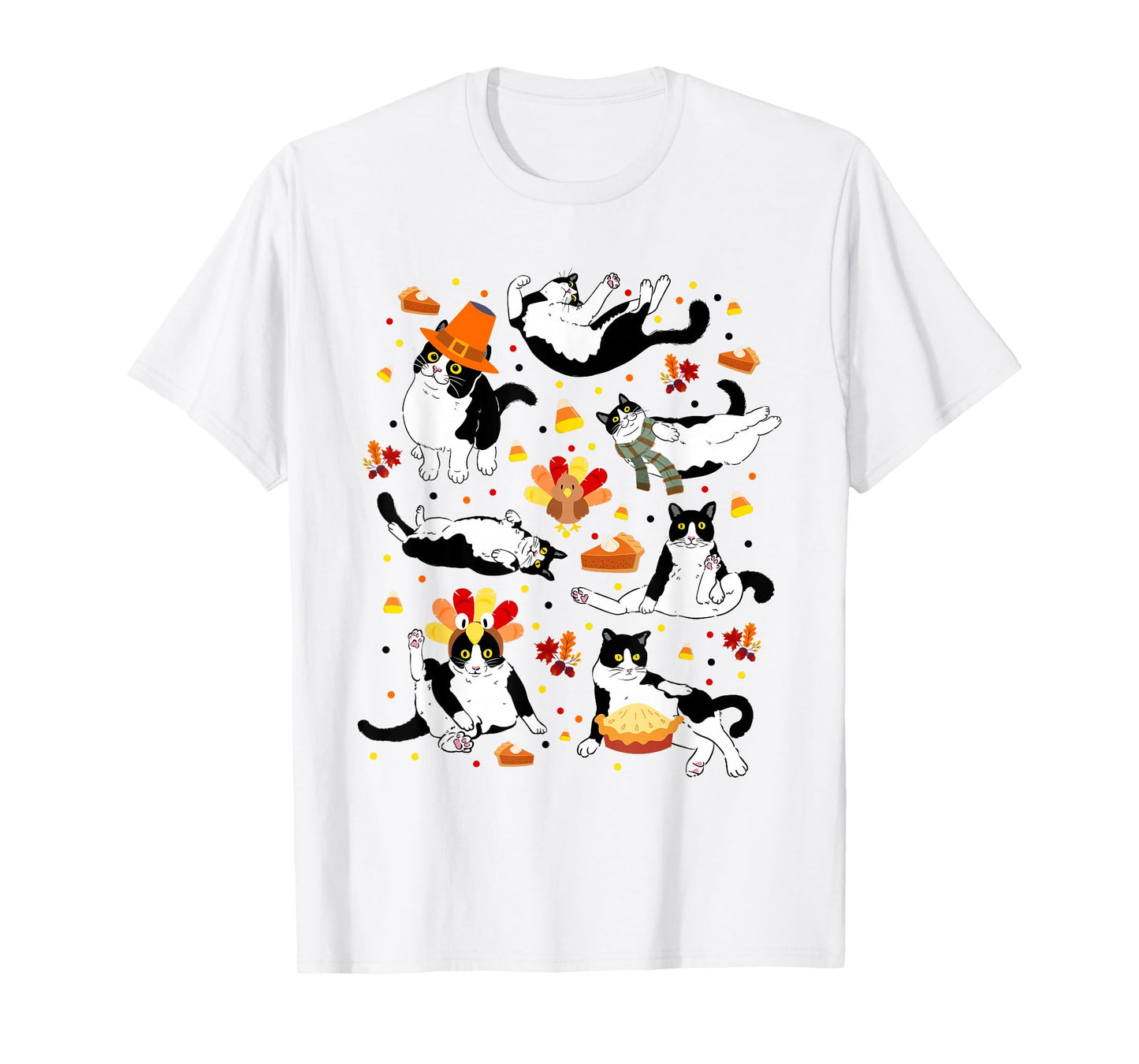 Funny Tuxedo Cat Fall Season Cute Cat Autumn Kids Men Women T-Shirt
