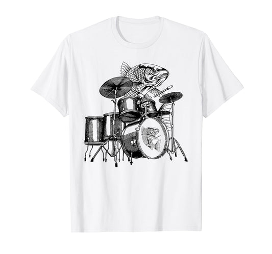 Fish Playing Drums Drummer Drumming Musician Band T-Shirt