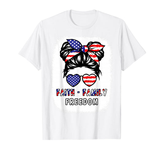 Faith Family Freedom Patriotic Christian Girls American Flag T-Shirt