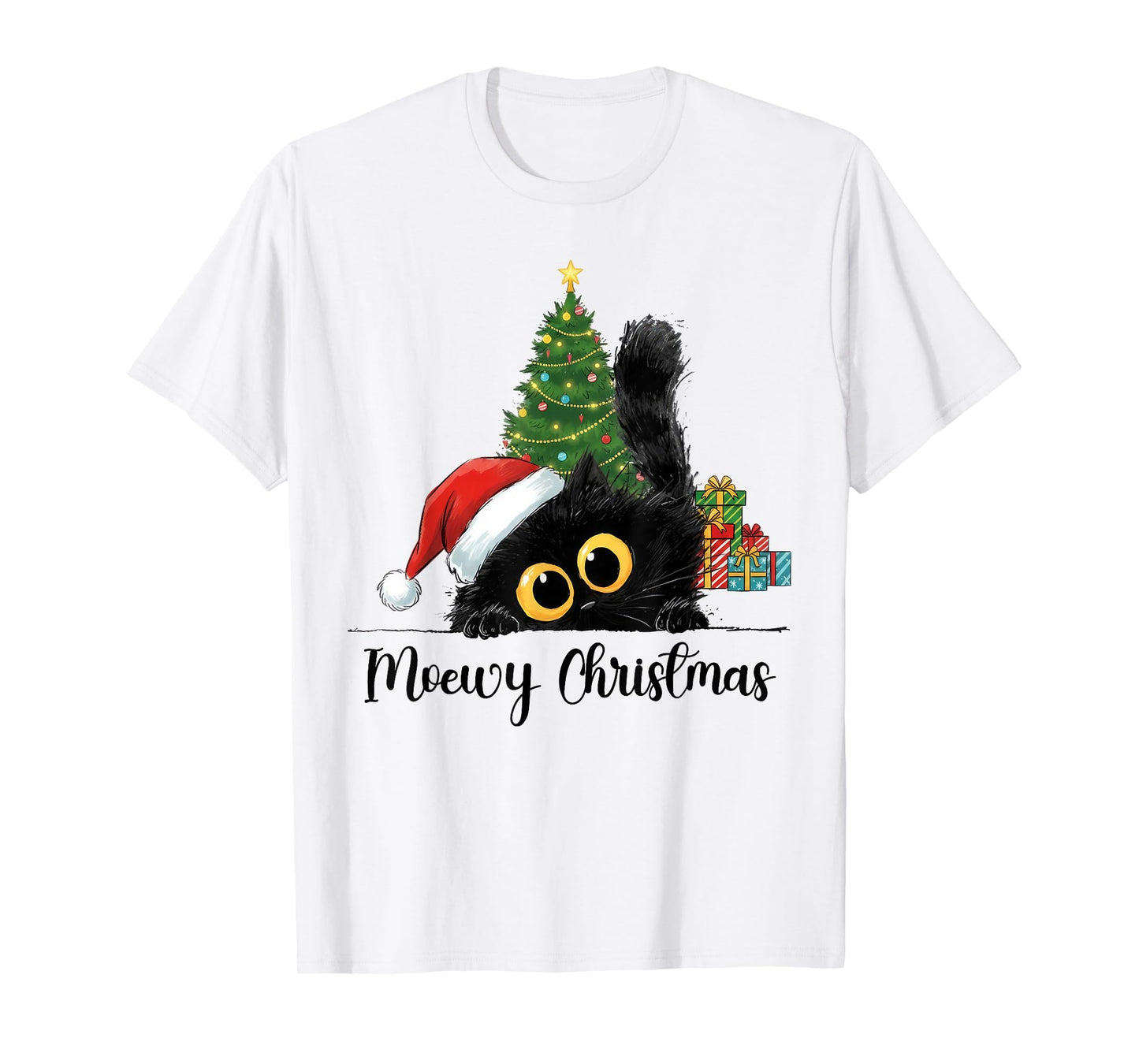 Moewy Christmas Cute Cat Santa Hat Xmas Women Girl T-Shirt