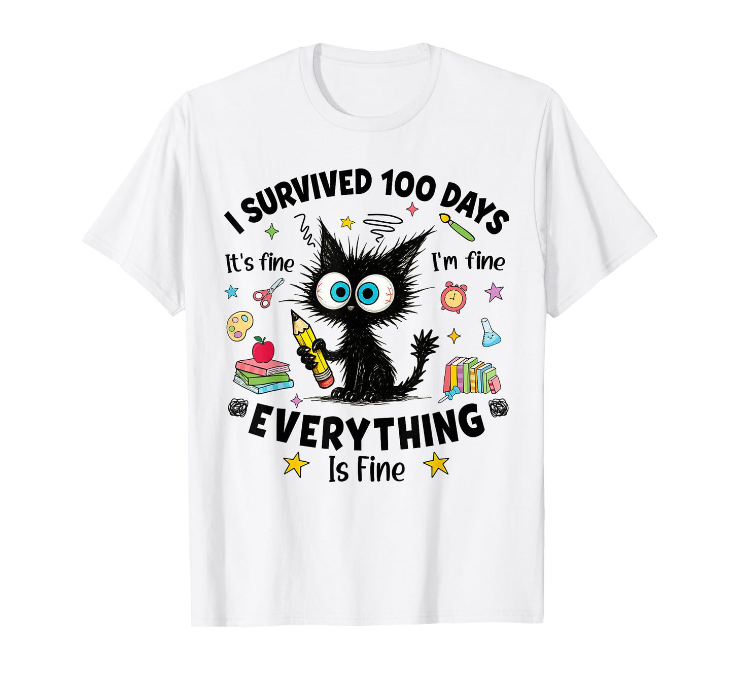 I Survived 100 Days of School Funny Black Cat 100th Day Kids T-Shirt