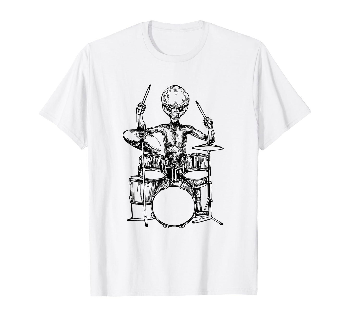 Alien Playing Drums Funny Space Drummer Rock Musician T-Shirt