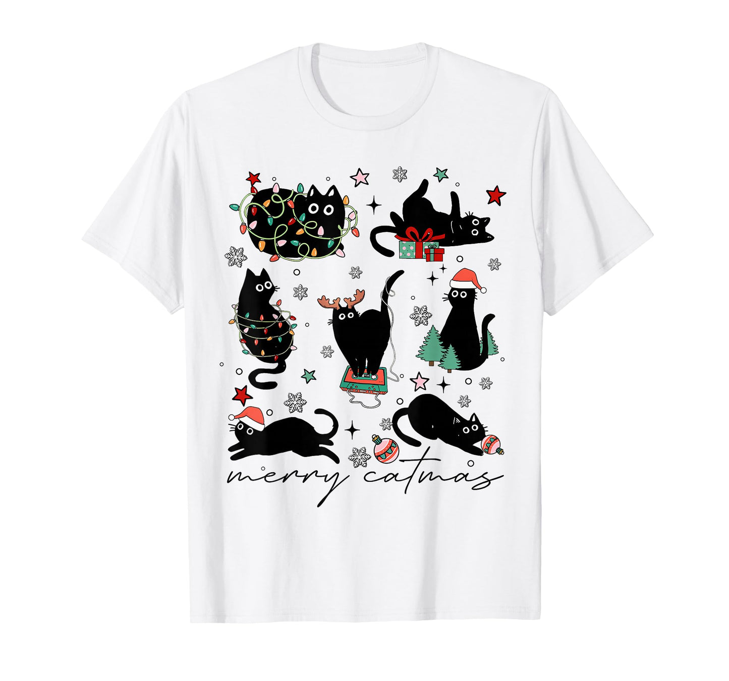 Funny Merry Catmas Christmas Tree Cats Tangled Lights Gifts T-Shirt