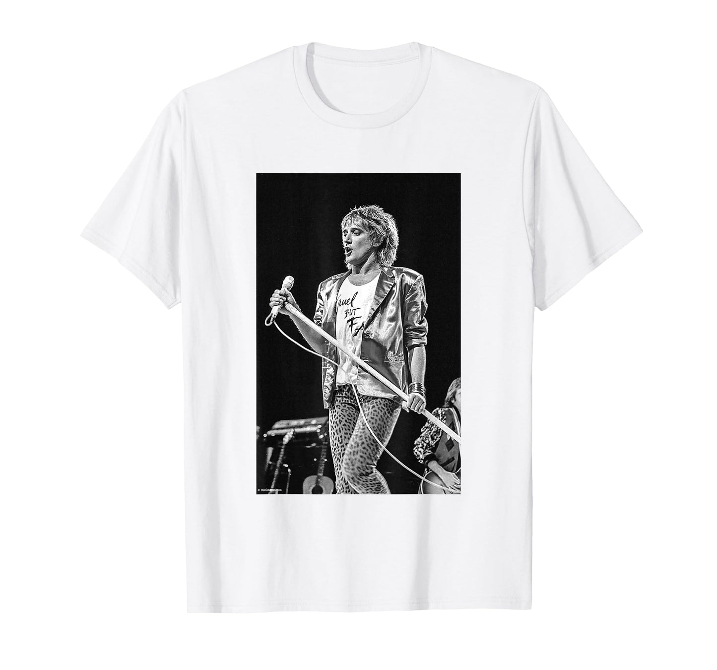 Rod Stewart Live Mic Stand Pose Faces by Allan Ballard T-Shirt