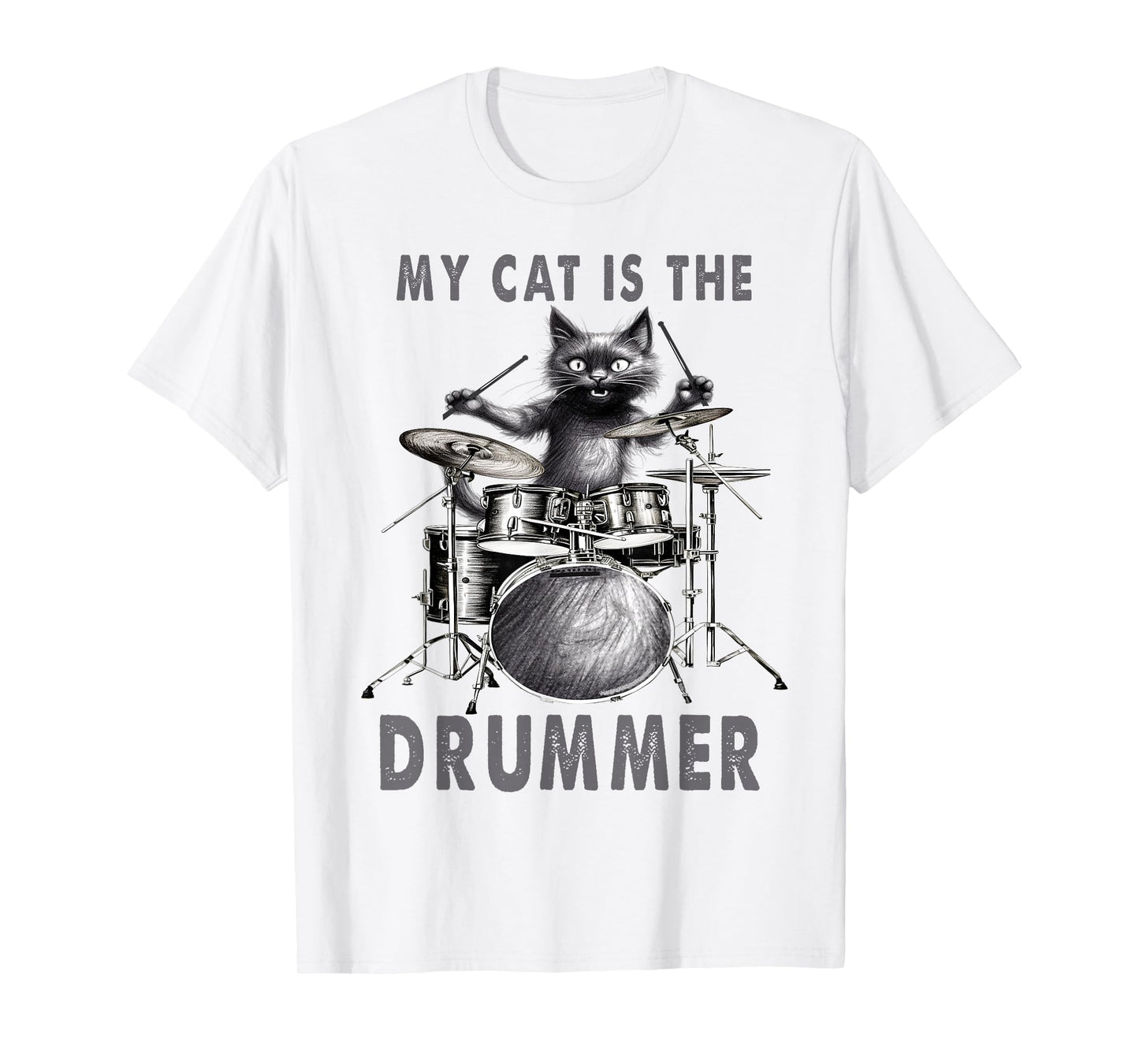 Funny Drummer Black Cat Playing Drums Kitty On Drums Music T-Shirt for Men Women Kids