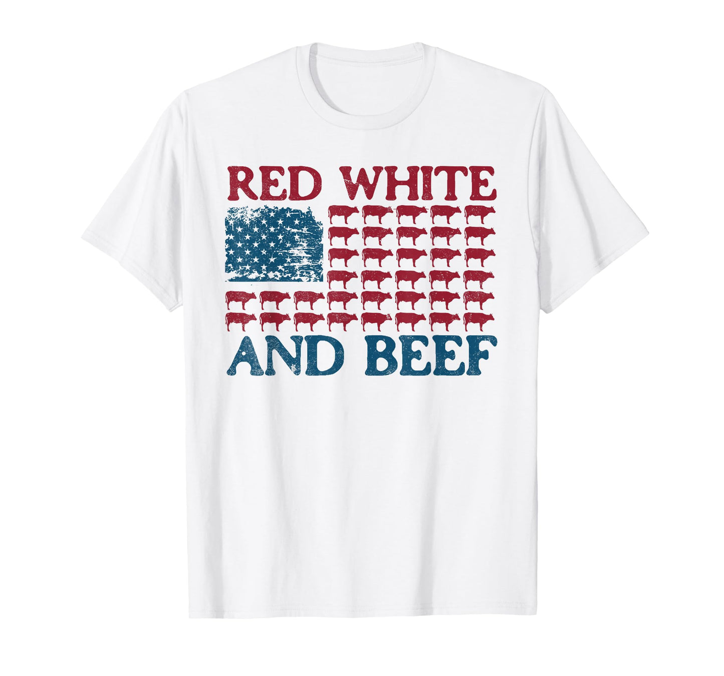 Red White And Beef 4th Of July Cattle American Flag Cow T-Shirt