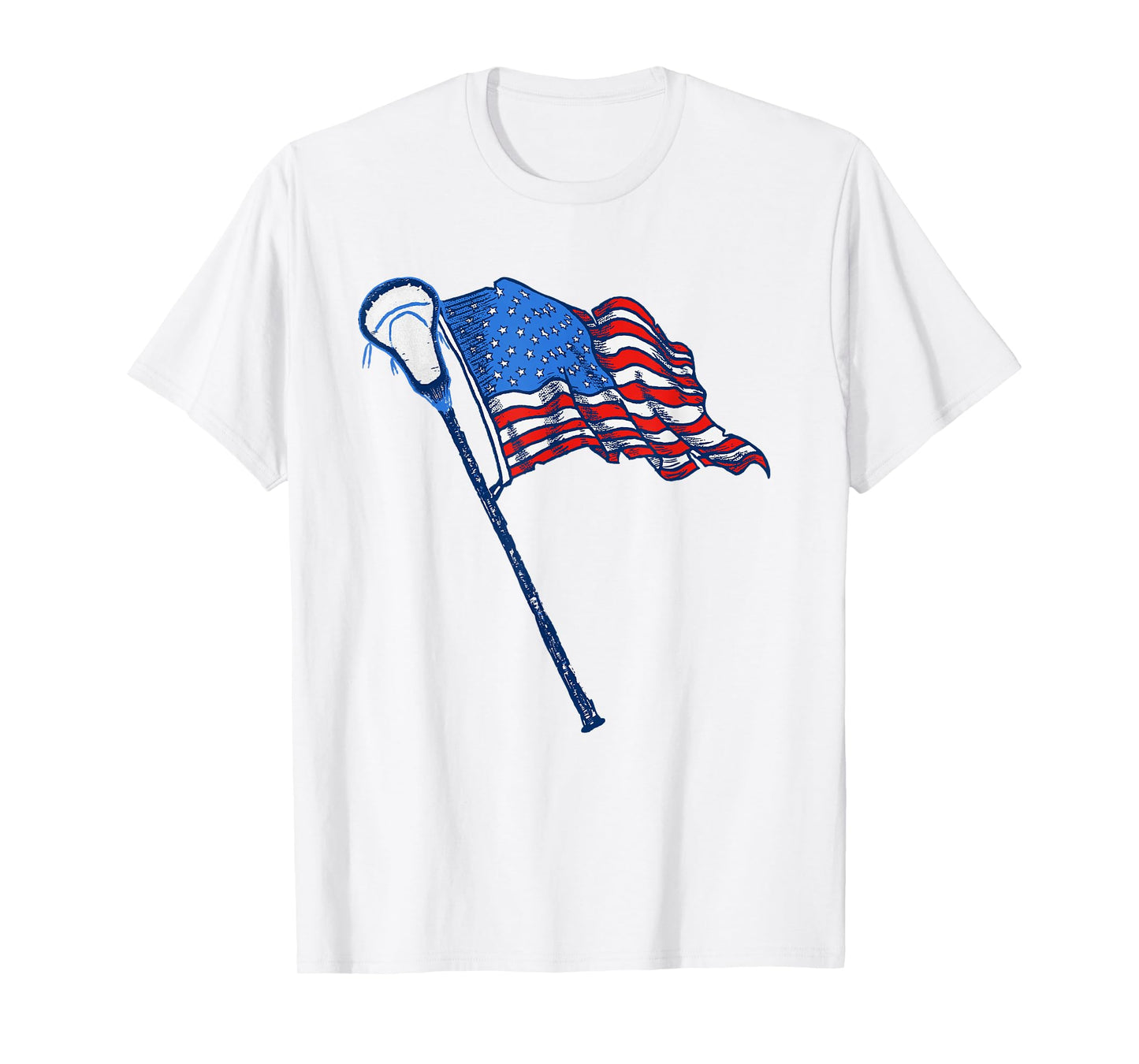 Retro USA American Flag Lacrosse Stick 80's Style T-Shirt