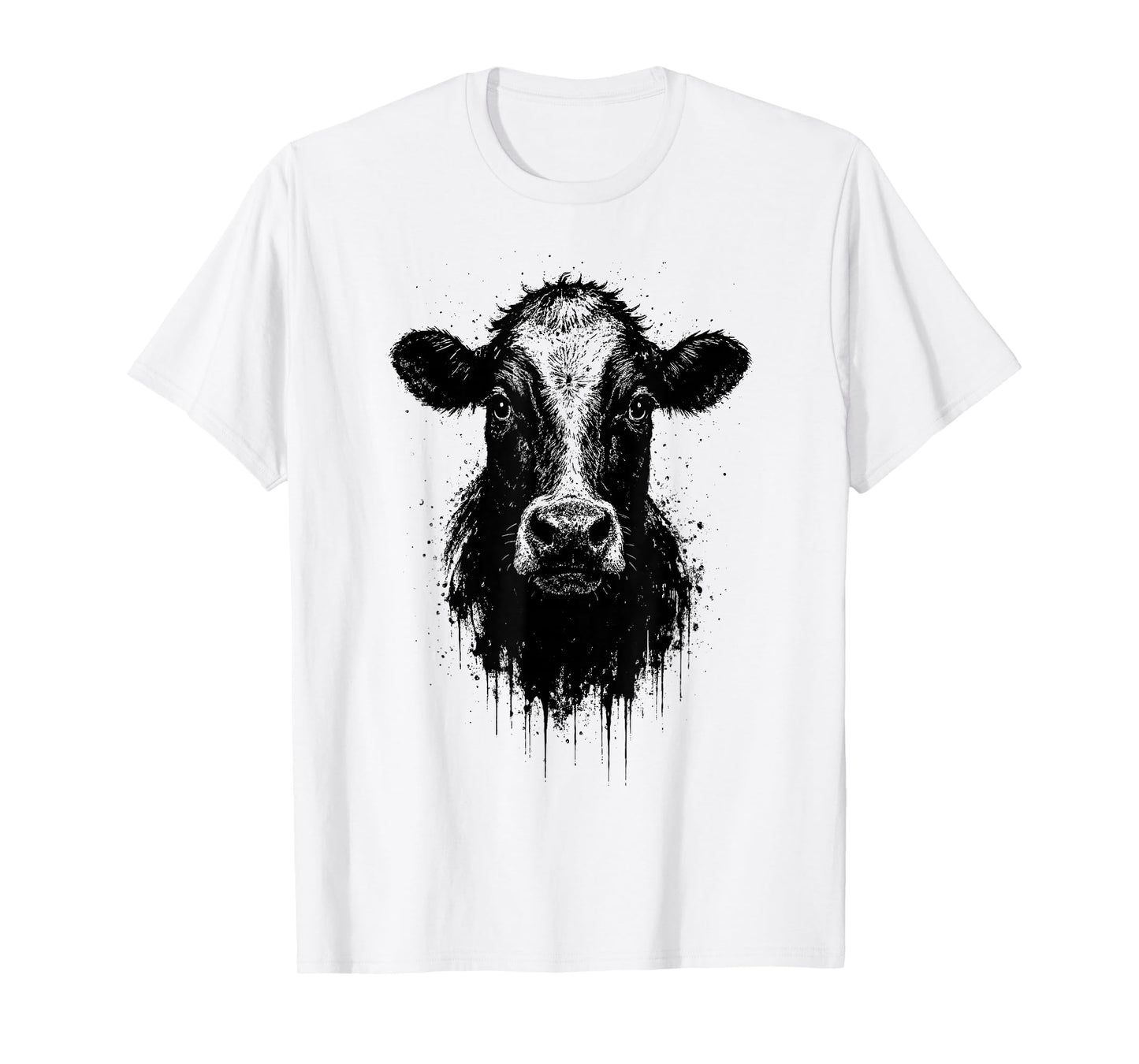 Cow Ink Art Country Farm Rustic Animal Portrait Edgy Grunge T-Shirt