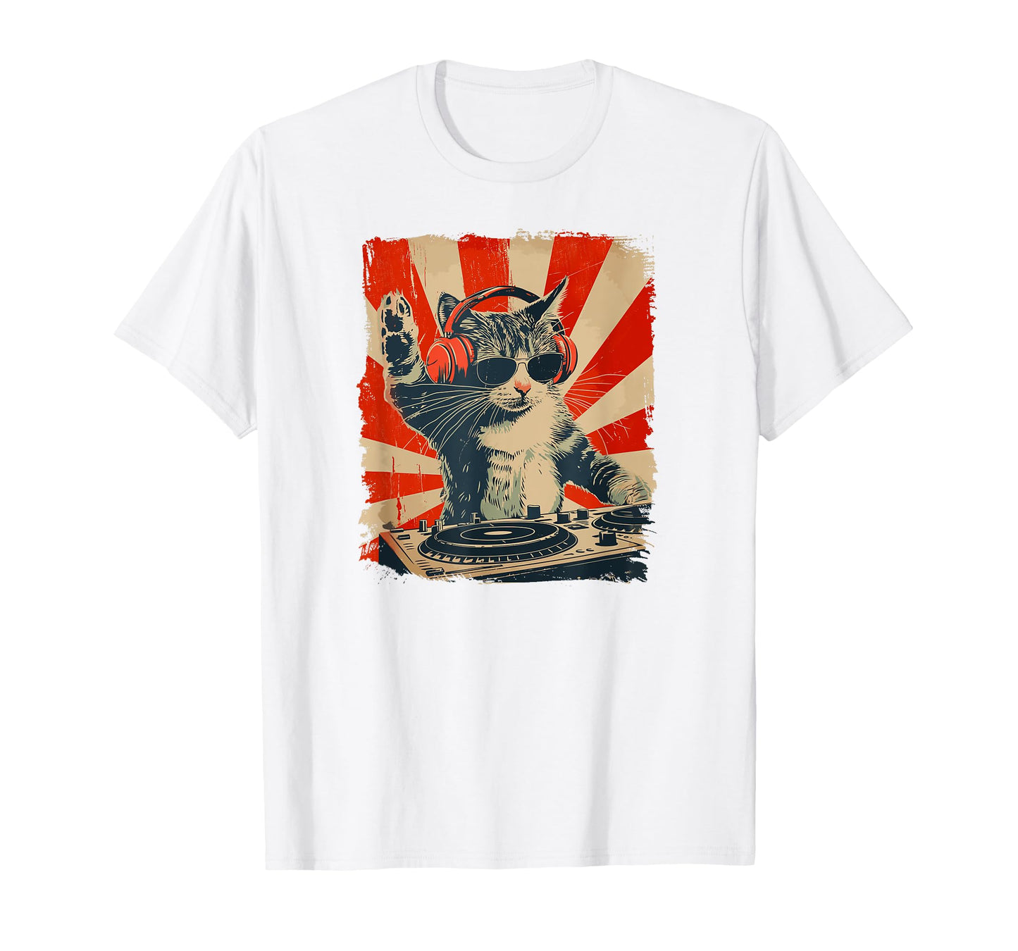 Funny DJ Cat Disco Sound Tech Headphone Music T-Shirt