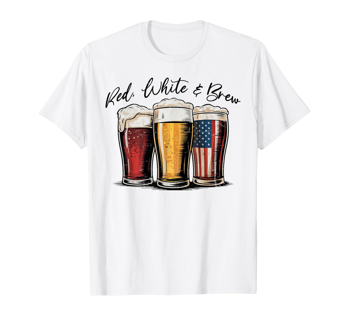 4th of July Red White and Brew Beer Funny American Flag T-Shirt