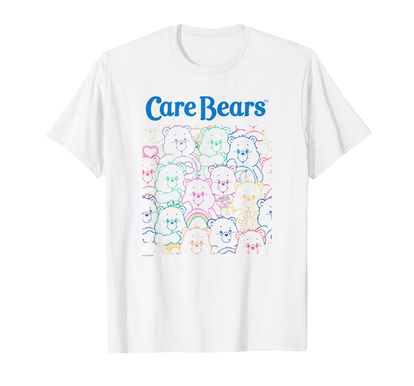 Care Bears Vintage Classic Rainbow Neon Outline Group Poster T-Shirt
