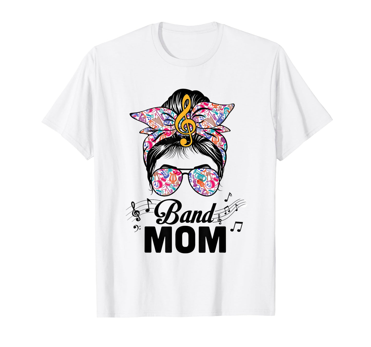 Band Mom Marching Band Design Messy Bun Hair Woman T-Shirt