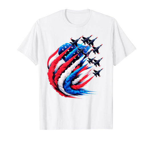 USA Flag Sky Formation 4th July Air Show Military Airplanes T-Shirt