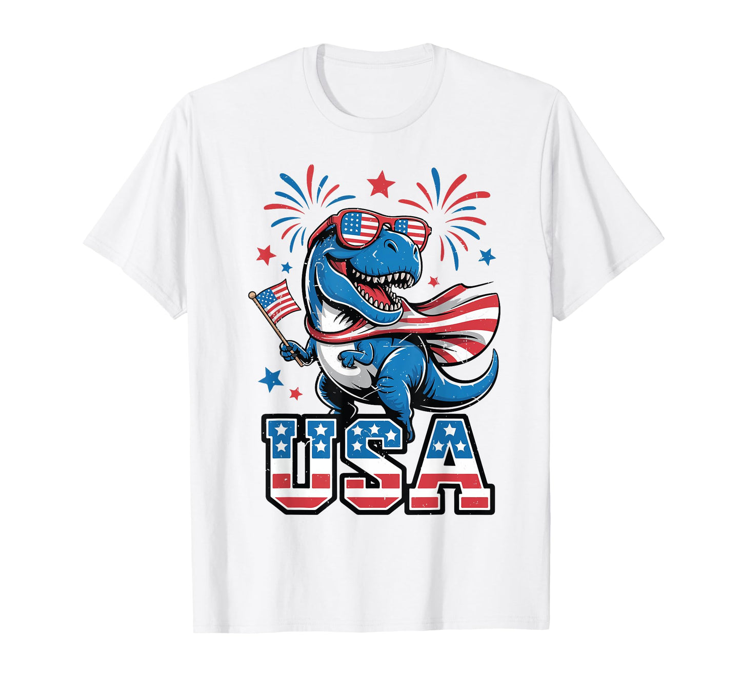 USA 4th July Toddler Boy Dinosaur Dino American Flag Patriot T-Shirt