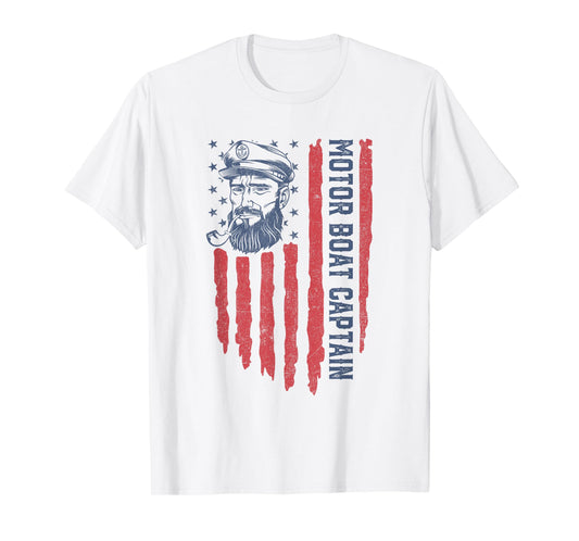 Motor Boat Captain American Flag Pontoon Boating 4th of July T-Shirt