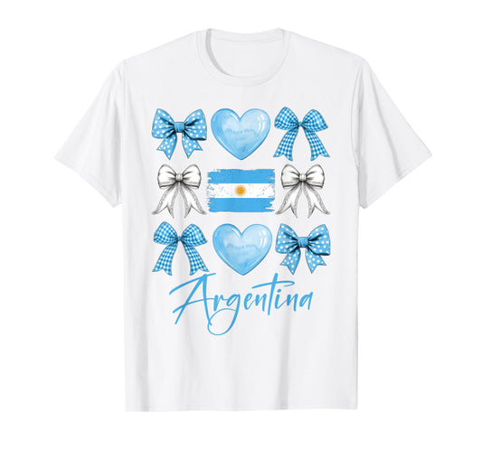 Argentina Hispanic Heritage Month Bow Argentinian Flag Girls T-Shirt