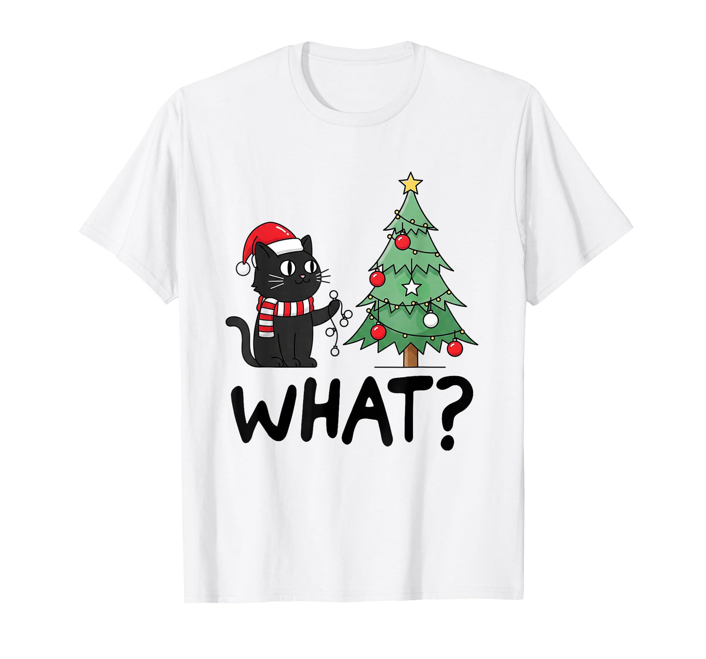 Funny Black Cat Gifts Pushing Christmas Tree Over Cat What T-Shirt