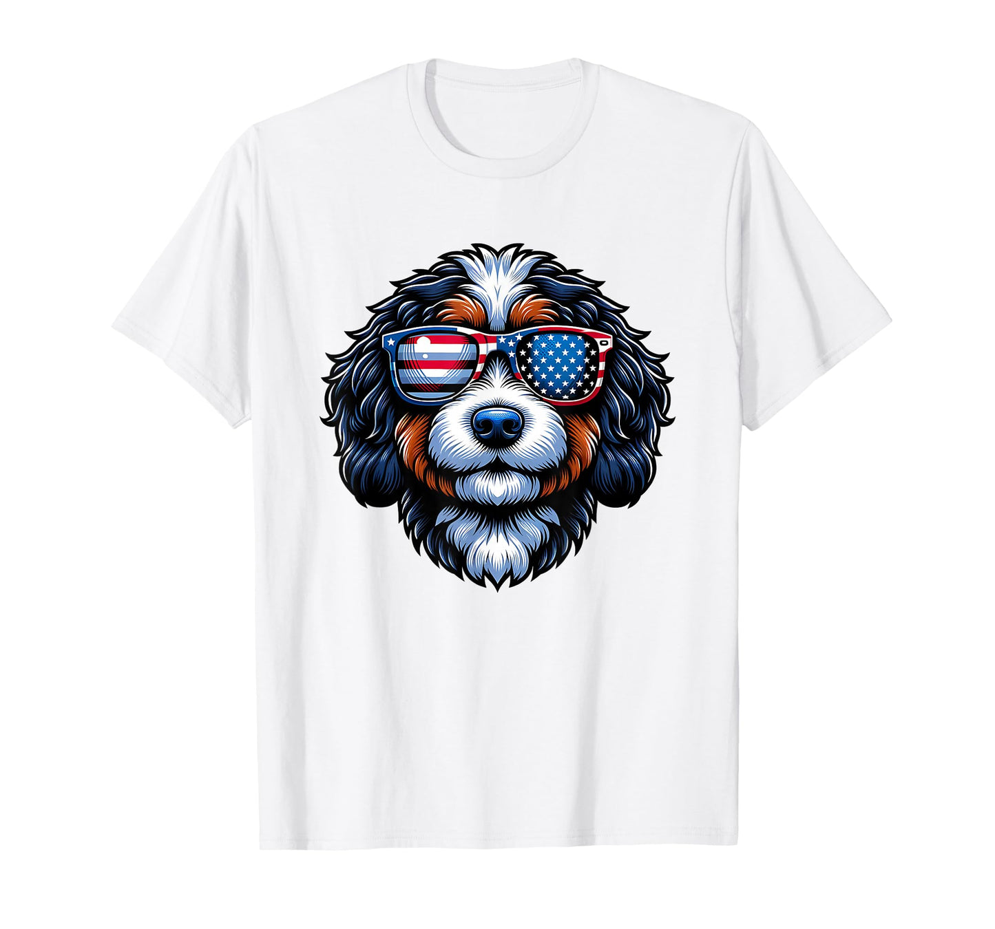 Patriotic Bernedoodle American Flag Sunglasses 4th of July T-Shirt
