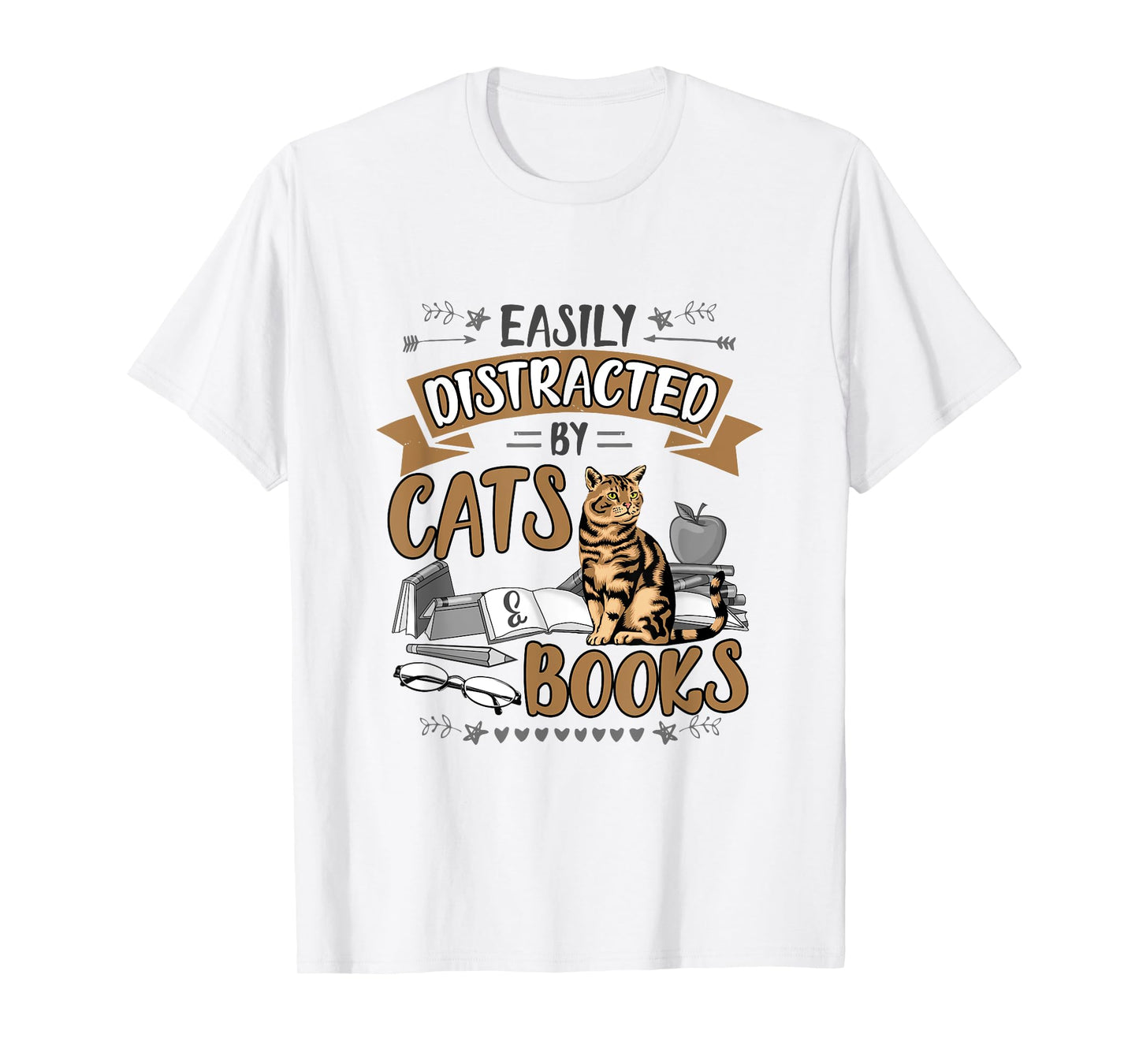 Easily Distracted by Cats and Books Men Women Cat Lovers T-Shirt